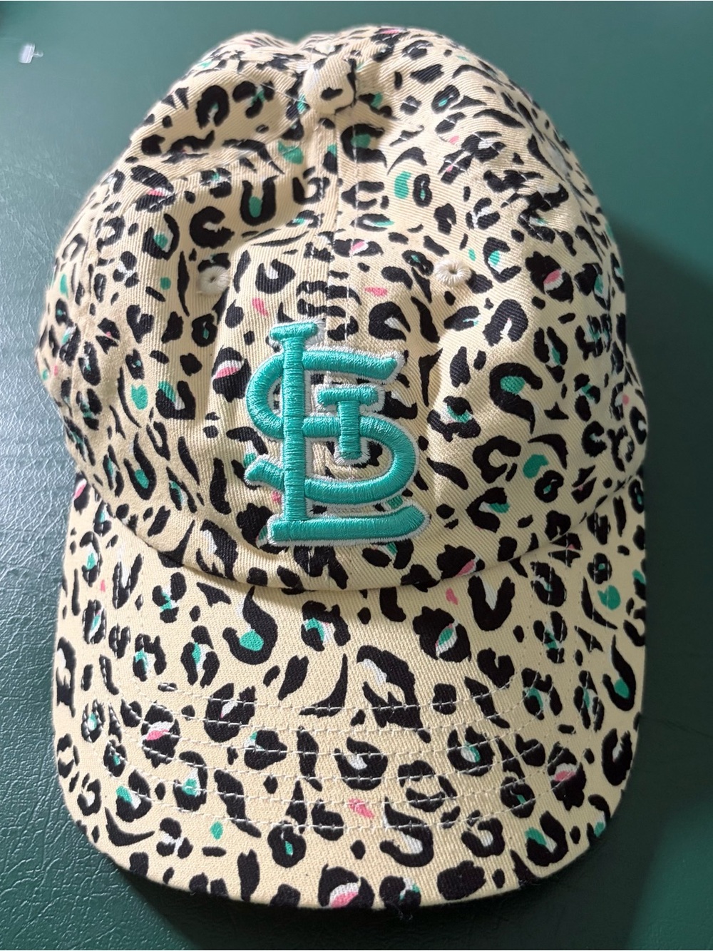 Ladies LS Leopard-Print Baseball Cap with Teal Logo Accent